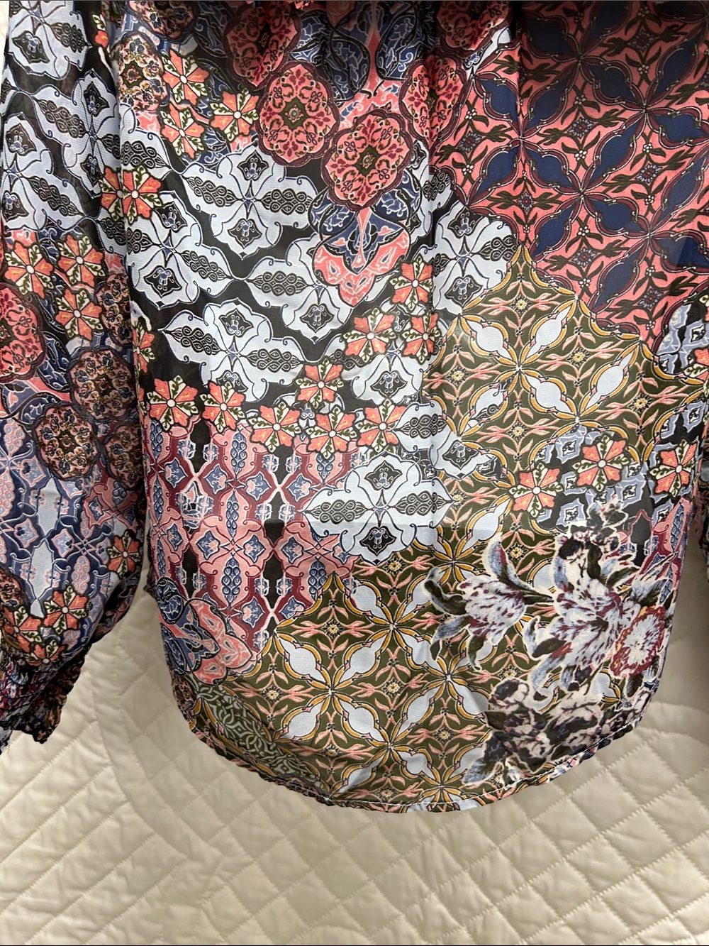 Posh Multicolor Floral Patchwork Ruffle-Collar Blouse - Picture 9 of 15